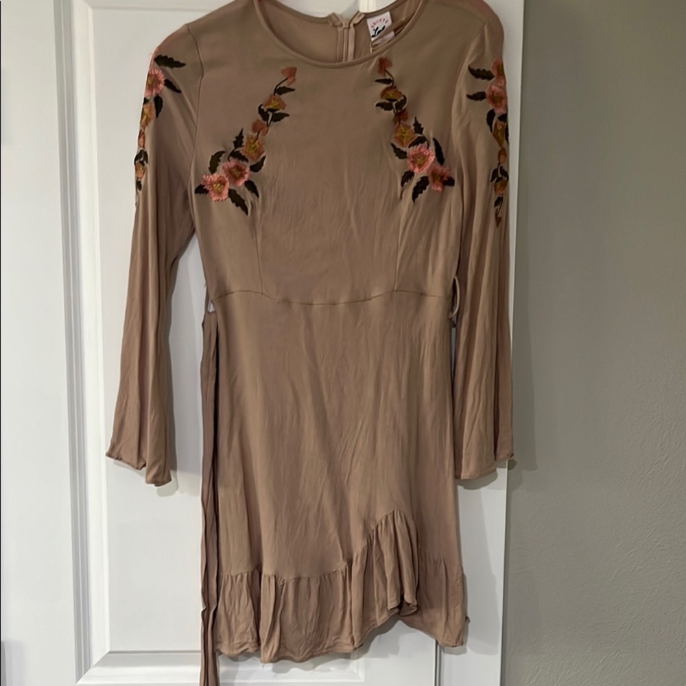 Selfie Leslie Cream Dress with Floral Embroidery